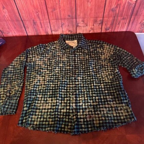 A Rare Bird Handmade Cotton Plaid Shirt With Santa Design tie dye bleached - Picture 6 of 8